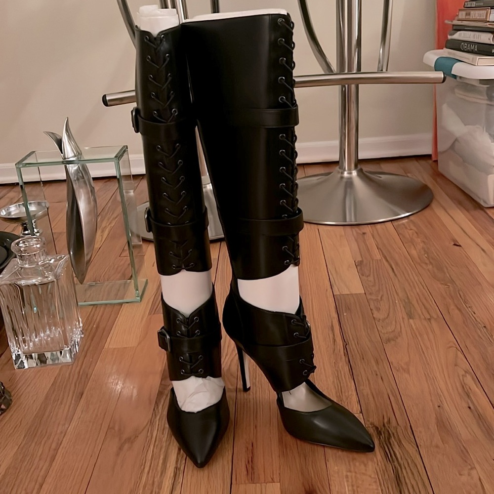Via Spiga black leather boots with buckles on the side